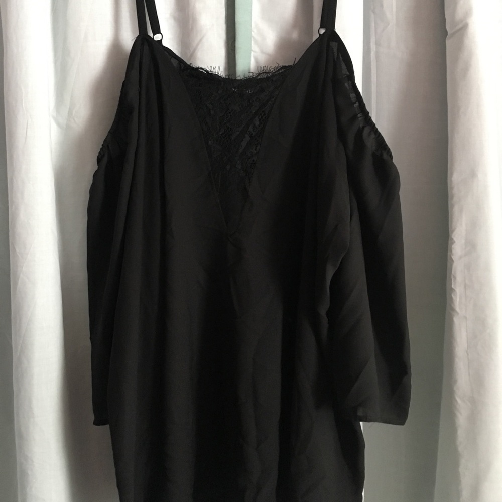 Black Lace Cold Shoulder Top